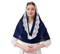 YIZITU Elegante velo in pizzo da sposa, per preghiera nuziale, morbido e resistente, per matrimoni e cattedrali, blu navy, Taglia unica