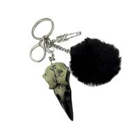 YIZITU Handcrafted Crow Skull Keyring Featuring Plush Ball Detail Sturdy Resin Design Compact Carabiner for Everyday Use Personalized Goth Keychain