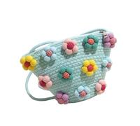 YIZITU Moda Colorful Flower Designs Woven Shoulder Bag Con Crossbody Strap coreano Elegante Piccola Borsa Secchio Per Le Donne Ragazze Tessuto Spalla, Blu, One Size