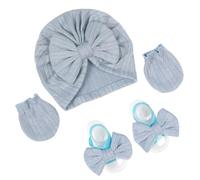 YIZITU Set di tappi morbidi per cofano per bambini, cappello a turbante per ospedale, asilo nido, muffole, fiocco, fascia per capelli, per neonati da 0 a 3 mesi, prodotti per bambini in poliestere