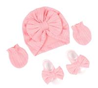YIZITU Set di tappi morbidi per cofano per bambini, cappello a turbante per ospedale, asilo nido, muffole, fiocco, fascia per capelli, per neonati da 0 a 3 mesi, prodotti per bambini in poliestere, C