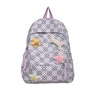 YIZITU Zaino semplice a scacchi di ispirazione giapponese per la borsa scolastica degli studenti con ampio spazio di archiviazione zaino estetico zaino in nylon alla moda, Viola