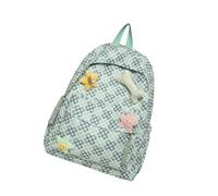 YIZITU Zaino semplice a scacchi di ispirazione giapponese per la borsa scolastica degli studenti con ampio spazio di archiviazione zaino estetico zaino in nylon alla moda, Verde