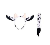 YIZITU Zebre/Giraffa/Leopardo/Mucca Costume Set Orecchie Fascia Coda Animale Accessori per Halloween Cosplay Mucca Costumi