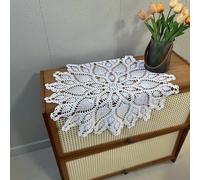 Yizunnu Centrini in pizzo, tovagliette all'uncinetto, fatte a mano, tovaglia rotonda vintage, centrini in cotone, diametro 60 cm, colore bianco