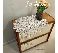 Yizunnu Centrini in pizzo, tovagliette all'uncinetto, fatte a mano, tovaglia rotonda vintage, centrini in cotone, diametro 60 cm (beige)