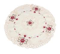 Yizunnu - Tovaglia bianca con ricamo pastorale europeo, decorazione per tavolo da pranzo, decorazione rotonda per tavolo da pranzo, con fiori in pizzo (85 cm)