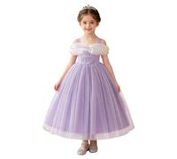 YiZYiF Abito Cerimonia Bambina Vestiti Ragazza Eleganti da Cerimonia con Spalline Vestito A Spalla Singola per Ragazze Vestito Cerimonie Lavanda 110