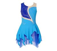 YiZYiF Abito da Danza Classica da Bambina Abito da Gara per Il Pattinaggio Artistico Senza Maniche Body da Danza Leotard da Ballerina Blu 15-16 Anni