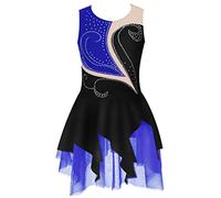 YiZYiF Abito da Danza Classica da Bambina Abito da Gara per Il Pattinaggio Artistico Senza Maniche Body da Danza Leotard da Ballerina Nero Blu 15-16 Anni