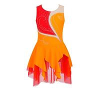 YiZYiF Abito da Danza Classica da Bambina Abito da Gara per Il Pattinaggio Artistico Senza Maniche Body da Danza Leotard da Ballerina Arancione 7-8 Anni