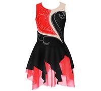 YiZYiF Abito da Danza Classica da Bambina Abito da Gara per Il Pattinaggio Artistico Senza Maniche Body da Danza Leotard da Ballerina Nero Rosso 9-10 Anni