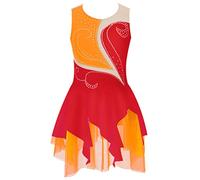 YiZYiF Abito da Danza Classica da Bambina Abito da Gara per Il Pattinaggio Artistico Senza Maniche Body da Danza Leotard da Ballerina Rosso 9-10 Anni