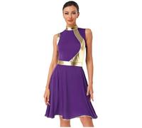 YiZYiF Abito da Pattinaggio Artistico per Donna Senza Maniche Vestito da Danza di Lode Lirica Metallizzata Abito da Ballo Latino Liturgico Chiesa Preghiera Viola XL