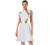 YiZYiF Abito da Pattinaggio Artistico per Donna Senza Maniche Vestito da Danza di Lode Lirica Metallizzata Abito da Ballo Latino Liturgico Chiesa Preghiera Bianco L