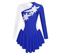 YiZYiF Abito da Pattinaggio Artistico sul Ghiaccio per Ragazze Bambine Concorso Gara di Pattinaggio di Figura Vestito da Balletto Pattinatrice a Maniche Lunghe 4-14 Anni Blu Reale 5-6 Anni