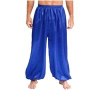 YiZYiF Aladinhose Uomo Pantaloni Alla Zuava Satin Bloomers Lunghi Ampi Tanzhosen Gamba Larga Costume Principe Orientale Blu reale XL