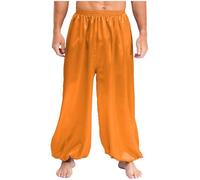 YiZYiF Aladinhose Uomo Pantaloni Alla Zuava Satin Bloomers Lunghi Ampi Tanzhosen Gamba Larga Costume Principe Orientale Arancia S