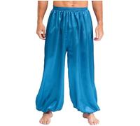YiZYiF Aladinhose Uomo Pantaloni Alla Zuava Satin Bloomers Lunghi Ampi Tanzhosen Gamba Larga Costume Principe Orientale Azzurro chiaro L