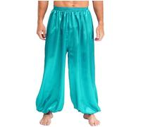 YiZYiF Aladinhose Uomo Pantaloni Alla Zuava Satin Bloomers Lunghi Ampi Tanzhosen Gamba Larga Costume Principe Orientale Ciano S