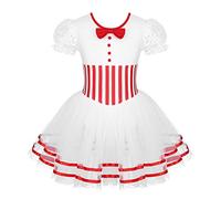 YiZYiF Bambina Vestito da Balletto Elegante Abito da Danza Body da Danza Classica Costume Natale Vestito da Danza Lirica Bodysuit Ginnastica Saggio Performance Dancewear Rosso 5-6 Anni