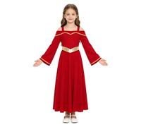 YiZYiF Bambina Vestito per Danza di Lode Vestito Cosplay Bambine Angelo con Maniche Lunghe Metallico Luccicante Festa A Tema Festa A Tema Rosso 13-14 Anni