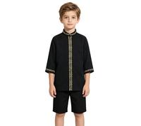 YiZYiF Bambini Completi Da Bambino Roba Musulmana Ragazzi Set Thobe E Pantaloni Thobe Con Pantaloni Vestiti Arabi Islamici A Maniche Lunghe Nero 10-11 anni