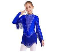 YiZYiF Body da Ballo Latino Americano per Bambina con Frange Strass Abito da Danza Classica Senza Schiena Leotard da Balletto Ginnastica Artistica Danza Jazz Saggio Blu 7-8 anni