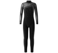 YiZYiF Body per Bambina Tuta da Ginnastica Artistica Pattinaggio Maniche Lunghe Jumpsuit Patchwork Sportiva Body da Danza Leotards da Balletto Nero 13-14 anni