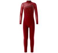 YiZYiF Body per Bambina Tuta da Ginnastica Artistica Pattinaggio Maniche Lunghe Jumpsuit Patchwork Sportiva Body da Danza Leotards da Balletto Borgogna 5-6 anni