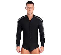 YiZYiF Body Uomo a Maniche Lunghe per Danze Latino Americane Elasticizzato Camicia Classica da Balletto Ballo Jazz Valzer Nero S