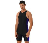 YiZYiF Body Uomo Sport Tuta Sportiva Cotone Triathlon Tuta da Ginnastica Artistica Leotard Jumpsuit Bodysuit Pigiama Salopette Corta Palestra Sportswear Fitness T-Shirt Black&Blue M