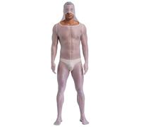 YiZYiF Bodystocking Uomo Tuta Intera Uomo Body in Mesh Trasparente Full Body Manica Lunga Cavallo Aperto Overall Erotico Camicie da Notte Bianco XL