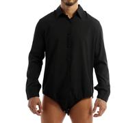 YiZYiF Camicia Body da Danza Latino Moderno Uomo Costumi da Ballo Bottoni di Base Dancewear Tango Samba Rumba Pratica Prestazione Competizione Nero L