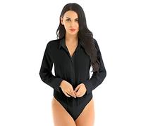YiZYiF Camicia Top Blusa da Donna Elegante a Manica Lunga Slim Fit Estiva Morbido Maglia Colletto Perizoma Nuovo Camicia a Body Stile Business Bodysuit Shirt Nero Bianco Nero M