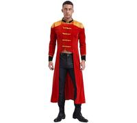 YiZYiF Cappotto da Domatore Circo da Uomo Giacca Blazer Lunga in Velluto Tailcoat da Showman Retrò Carnevale di Natale Halloween Rosso 3XL