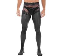 YiZYiF Collant Ouvert Uomo Leggings Aperto Pantyhose Lucido con Cavallo Collant a Rete Sissy Collant Lunghi Biancheria Intima Sexy Crossdresser Lingerie Nero XL