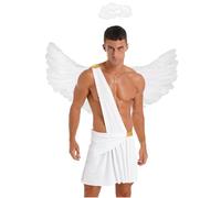 YiZYiF Costume Da Angelo Uomo Imperatore Gladiatore Accappatoio Antico Romano per Cosplay di Feste di Halloween Carnevale Bianco L