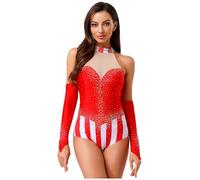 YiZYiF Costume da Circo da Donna Con Guanti Luccicante Body Direttore Uniforme Da Ringmaster Festa di Carnevale Rosso L