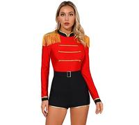 YiZYiF Costume da Cosplay di Circo Ringmaster Donna Jumpsuit Maniche Lunghe Domatrice Halloween Adulti Carnevale Rosso M