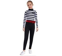 YiZYiF Costume da Prigioniera per Ragazze Manica Lunga Jumpsuit con Striature Tuta da Carcerato Gioco di Ruolo Halloween Nero 15-16 anni