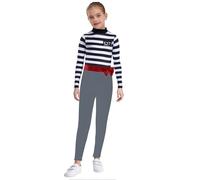 YiZYiF Costume da Prigioniera per Ragazze Manica Lunga Jumpsuit con Striature Tuta da Carcerato Gioco di Ruolo Halloween Grigio 9-10 anni
