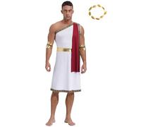 YiZYiF Costume da Uomo Dell'imperatore Romano Caesar Toga Monospalla Abito Greco Antico Con Accessori Cosplay di Carnevale Borgogna S