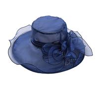 YiZYiF Donna Cappello da Sole Estate con Fiore Cappelli della Chiesa Tesa Cappelli da Sposa Organza Gorras per Lady Ascot Cappello Larga con Grande Fiore Cappello da Cerimonia Blu Scuro Taglia Unica
