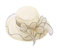 YiZYiF Donna Cappello da Sole Estate con Fiore Cappelli della Chiesa Tesa Cappelli da Sposa Organza Gorras per Lady Ascot Cappello Larga con Grande Fiore Cappello da Cerimonia Beige Taglia Unica