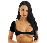 YiZYiF Donna Crop Top Trasparente a Rete Top Corto da Danza Bolero Elasticizzato Cardigan Coprispalle Shirt Manica Corta Bra Sportiva per Allenamento Fitness Yoga