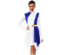 YiZYiF Donna Vestito da Danza Lirica Moderna Gonna Asimmetrica Abito da Pattinaggio Artistico Metallizzato Vestito da Danza di Lode Liturgico Latino Chiesa Preghiera