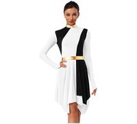 YiZYiF Donna Vestito da Danza Lirica Moderna Gonna Asimmetrica Abito da Pattinaggio Artistico Metallizzato Vestito da Danza di Lode Liturgico Latino Chiesa Preghiera