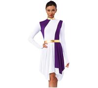 YiZYiF Donna Vestito da Danza Lirica Moderna Gonna Asimmetrica Abito da Pattinaggio Artistico Metallizzato Vestito da Danza di Lode Liturgico Latino Chiesa Preghiera