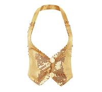 YiZYiF Gilet da Ballo Danza Donna in Paillettes Top Corto Glitter Canotta per Jazz Rumba Samba Abito da Ballo Waistcoat Costume Prestazione Festa Oro Taglia Unica